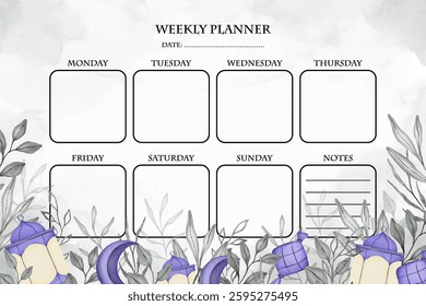 Watercolor Islamic Purple Lantern Weekly Planner Template Printable