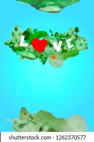 watercolor island of love. watercolor heart. card for Valentine's Day