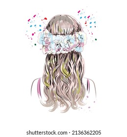 Watercolor isolated female hair vector