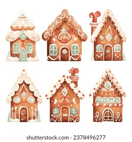 Watercolor isolated ginger bread house Christmas clipart