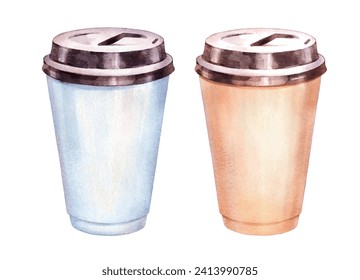 Watercolor isolated illustration of Paper Coffee Cups