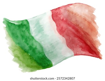 Watercolor Italian flag, vibrant colors, artistic representation, national symbol, cultural identity, decorative design.