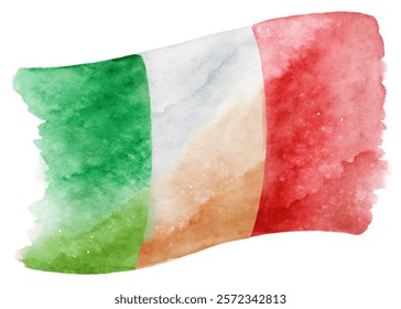 Watercolor Italian flag, vibrant colors, artistic style, cultural symbol, national pride, decorative element.