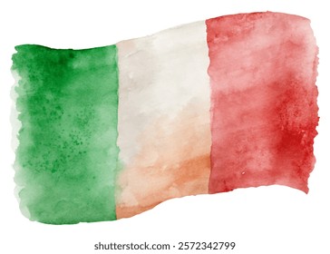 Watercolor Italy flag, vibrant colors, artistic style, national symbol, cultural representation, decorative design.