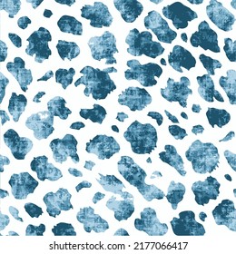 watercolor jaguar, tiger skin seamless pattern in blue colors and jeans, denim texture 