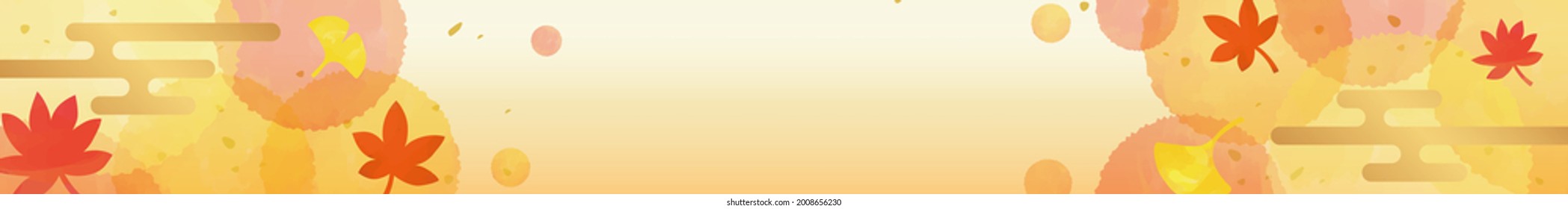 
Watercolor Japanese pattern background of autumn leaves and polka dots