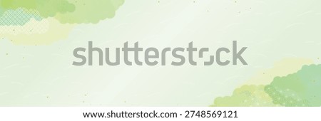 Watercolor Japanese pattern background with flax-leaf pattern  and clouds