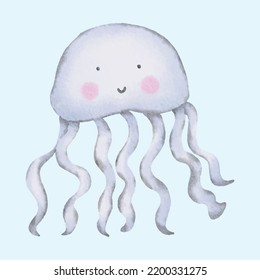 Watercolor jellyfish design and animal art
