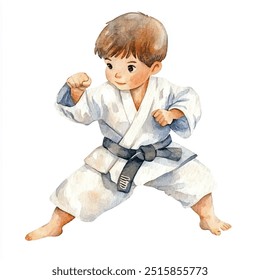 Acuarela de la ilustración del Clipart del judo aislada