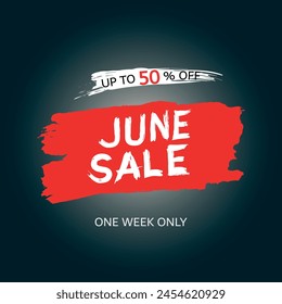 Watercolor June sale banner, red grunge badge. Banner template vector illustration