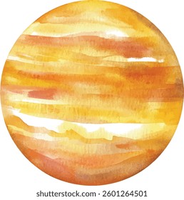 Watercolor Jupiter Planet - Yellow Orange Stripes vector illustration
