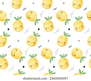 acuarela kawaii patrón ininterrumpido. Esta linda y vibrante ilustración de la fruta aporta un toque de verano a sus diseños. Perfecto para orígenes, textiles y más.