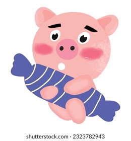 watercolor kawaii pinky pig isolated on white background