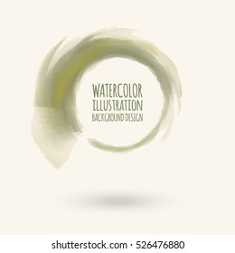 Watercolor khaki circle texture. Ink round stroke on white background. Simple style. Vector illustration of grunge circle stains