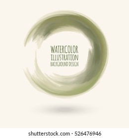Watercolor khaki circle texture. Ink round stroke on white background. Simple style. Vector illustration of grunge circle stains