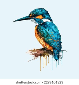 
Pájaro acuarela Kingfisher Aislado en fondo blanco, pescador de canoas pintado en la técnica de acuarela 

