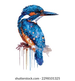 
Pájaro acuarela Kingfisher Aislado en fondo blanco, pescador de canoas pintado en la técnica de acuarela 

