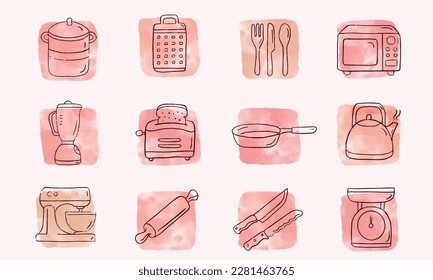 Watercolor kitchen line Icon vector