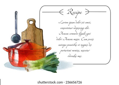 Watercolor kitchen vector background