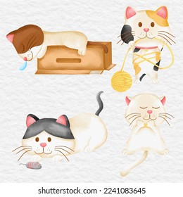 watercolor kitty and cat character clip art element collection set