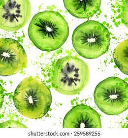 Watercolor Kiwi Seamless Pattern