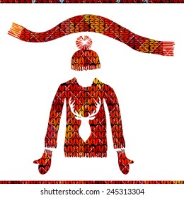 watercolor knit sweater, scarf and hat
