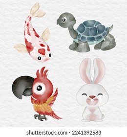 watercolor koi fish parrot bird rabbit turtle animal element