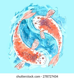 Watercolor Koi fishes yin yang