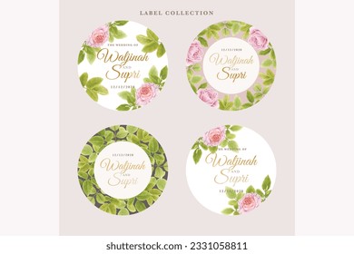 watercolor label floral and leaves design
