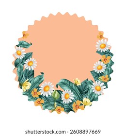 watercolor label floral and leaves design