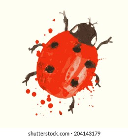 Watercolor Ladybug. Vector Illustration