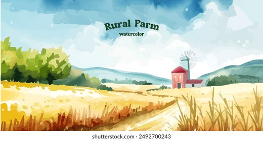 watercolor landscape agriculture concept design background vector illustration.