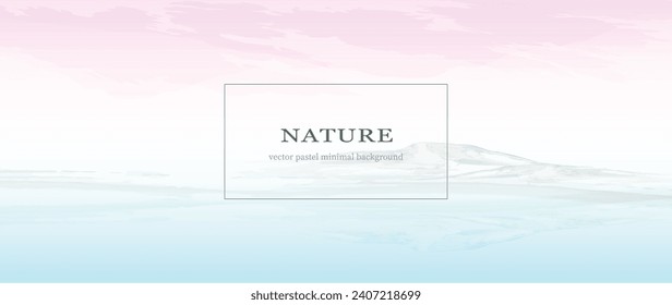 Watercolor landscape. Mountains ans sea. Minimal background in pastel colours. Watercolor textured vector banner. 