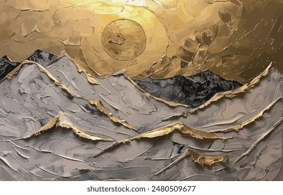 Aquarell, Landschaft, Landschaftsmalerei, Vektorgrafik, Abstrakt, Farbkombination, Textur, geometrische Formen, goldene Elemente, Kunst, grafische Komposition, Goldlinien