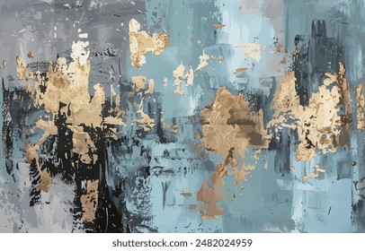 Watercolor, landscape, landscape painting, vector, abstract, color combination, texture, geometric shapes, golden elements, art, graphic composition, gold lines