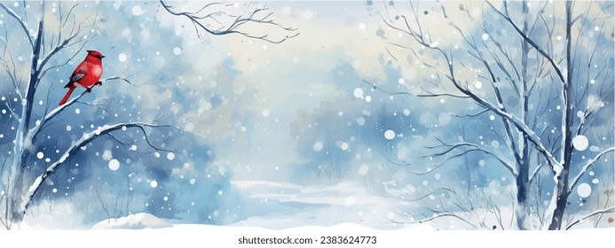 Watercolor Landscape Winter Snow Illustration Vector - A Breathtaking Scene of Serene Snowy Beauty	