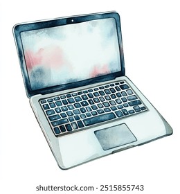 watercolor of laptop clipart illustration isolated