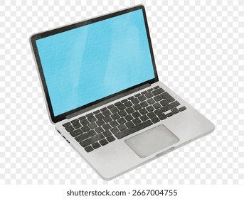 Ordenador portátil de la acuarela para el trabajo escolar, aprendizaje en línea o investigación, Vector aislado.