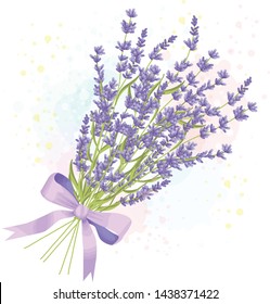 Watercolor Lavender Bouquet With Ribbon