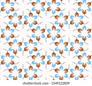 Watercolor Leaf Mandala Vector Seamless Pattern. Leaves Mosaic Damask Hand Painted Dotty Background. Autumn Fall Mood Wildflower Illustration. Faded Variegated Dye Colors. Repeat Tile in EPS 10