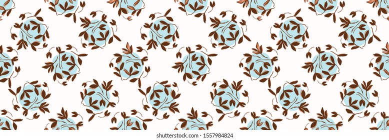 Watercolor Leaf Polka Dot Vector Seamless Border Pattern. Leaves Blowing in the Wind Hand Painted White Banner Edging. Autumn Fall Mood Wildflower Illustration. Faded Variegated Dye Color Trim. EPS 10