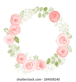 Watercolor Leaf Roses Round Frame Vector Stock Vector (Royalty Free ...