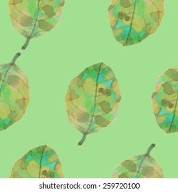 Watercolor leaf  seamless pattern. Painted by hand. Vector pattern.