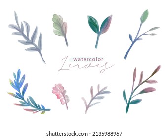 Watercolor leaf set collection. Colorful leaf clip art collection art.