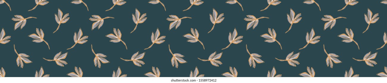 Watercolor Leaf Stem Vector Seamless Pattern. Drawn Leaves Stripe Hand Painted White Background. Autumn Fall Mood Wildflower Illustration. Faded Variegated Brown Garland Colors. Repeat Tile in EPS 10