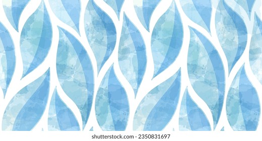 Watercolor leafs seamless pattern. Vector leave tie dye print. Blue transparent brush stain texture.
