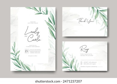 watercolor leave wedding invitation card design