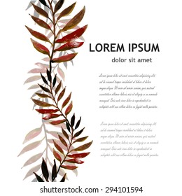 Watercolor leaves background with text. Vector