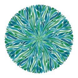 Watercolor Leaves Ethnic Abstract Mandala. Circle With Symmetric Ornate Petals Isolated On White Background. Hand Painted Round Kaleidoscope Illustration