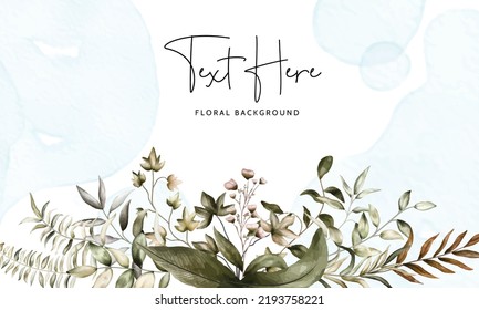 watercolor leaves frame with watercolor background
